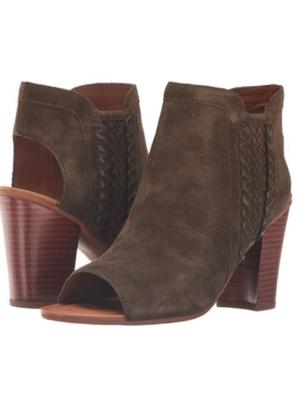 Franco Sarto Sylvania olive green suede peep toe ankle booties Sz 10
